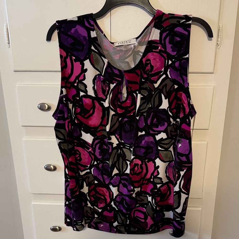 Kasper Women's Floral Sleeveless Top - Purple and Pink 3X